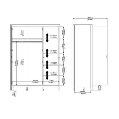 Madrid Wardrobe with 3 Doors in Matt Black – FTG, view 11