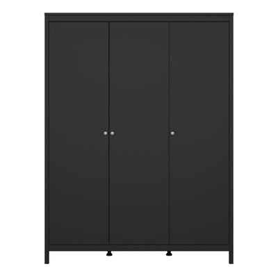 Madrid Wardrobe with 3 Doors in Matt Black – FTG, view 2