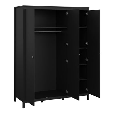 Madrid Wardrobe with 3 Doors in Matt Black – FTG, view 5