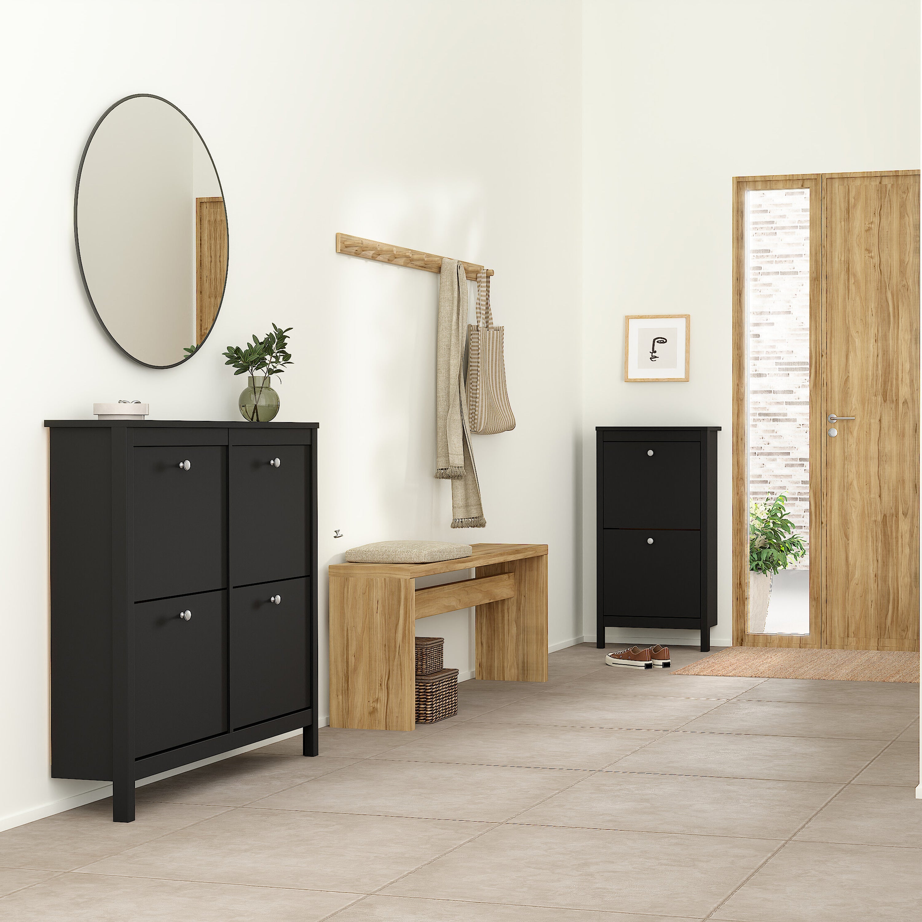 Madrid Shoe Cabinet 4 Flip Down Doors in Matt Black – FTG, view 6
