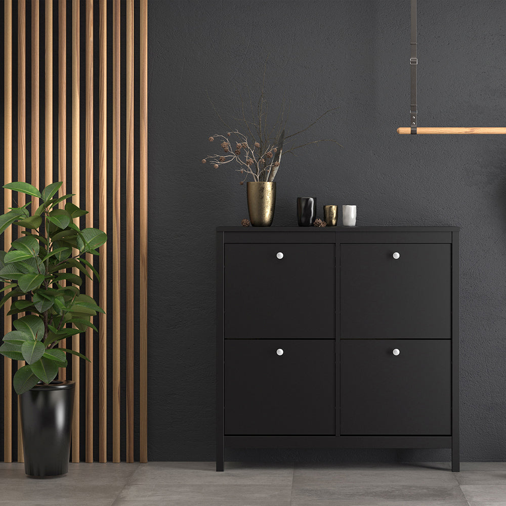 Madrid Shoe Cabinet 4 Flip Down Doors in Matt Black – FTG, view 8