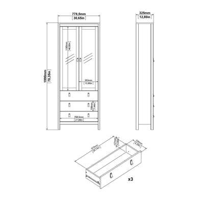 Madrid China Cabinet 2 Glass Doors with 3 Drawers in White – FTG, view 10