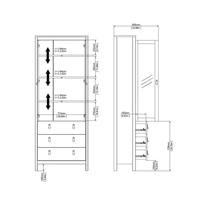Madrid China Cabinet 2 Glass Doors with 3 Drawers in White – FTG, view 11