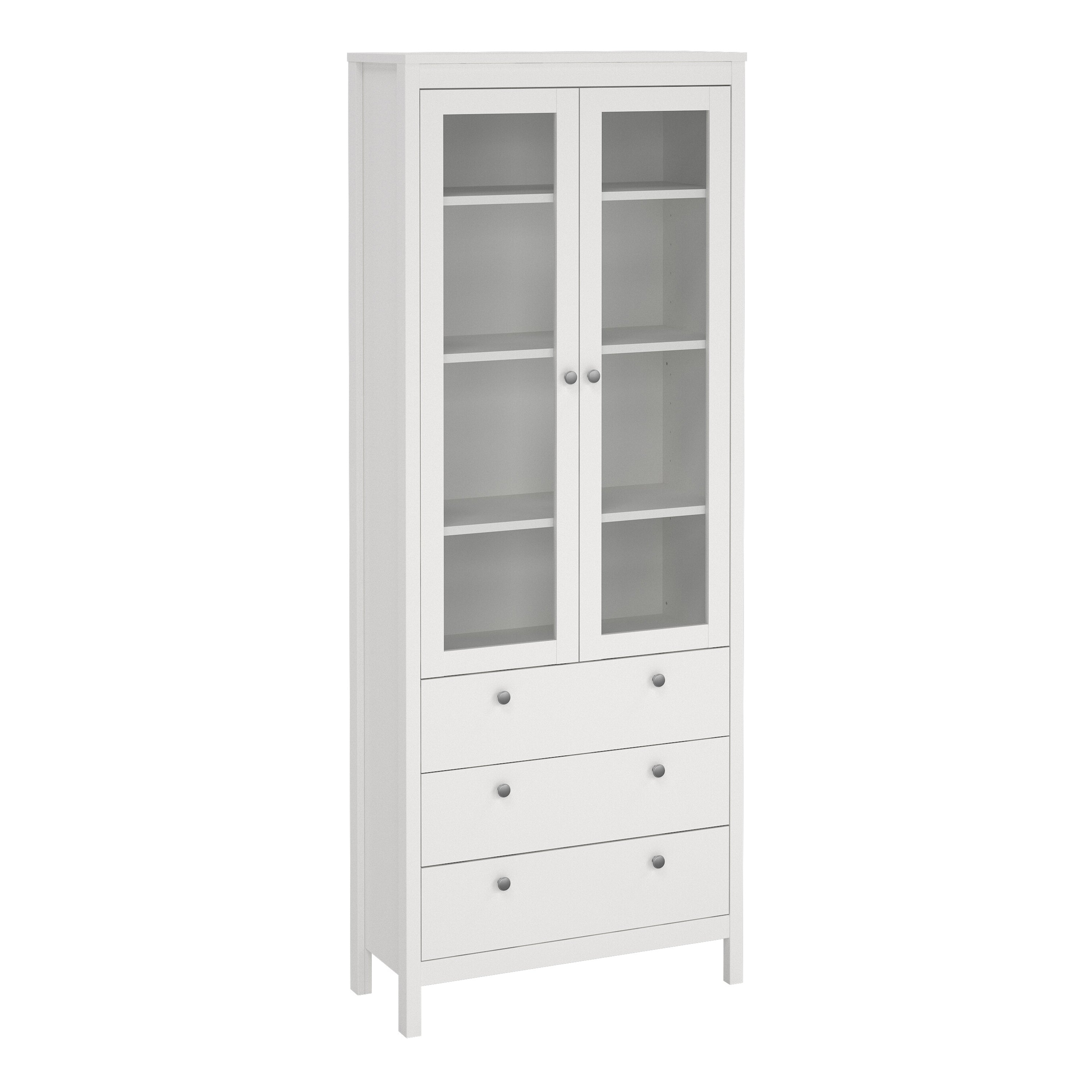 Madrid China Cabinet 2 Glass Doors with 3 Drawers in White – FTG