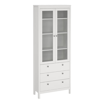 Madrid China Cabinet 2 Glass Doors with 3 Drawers in White – FTG