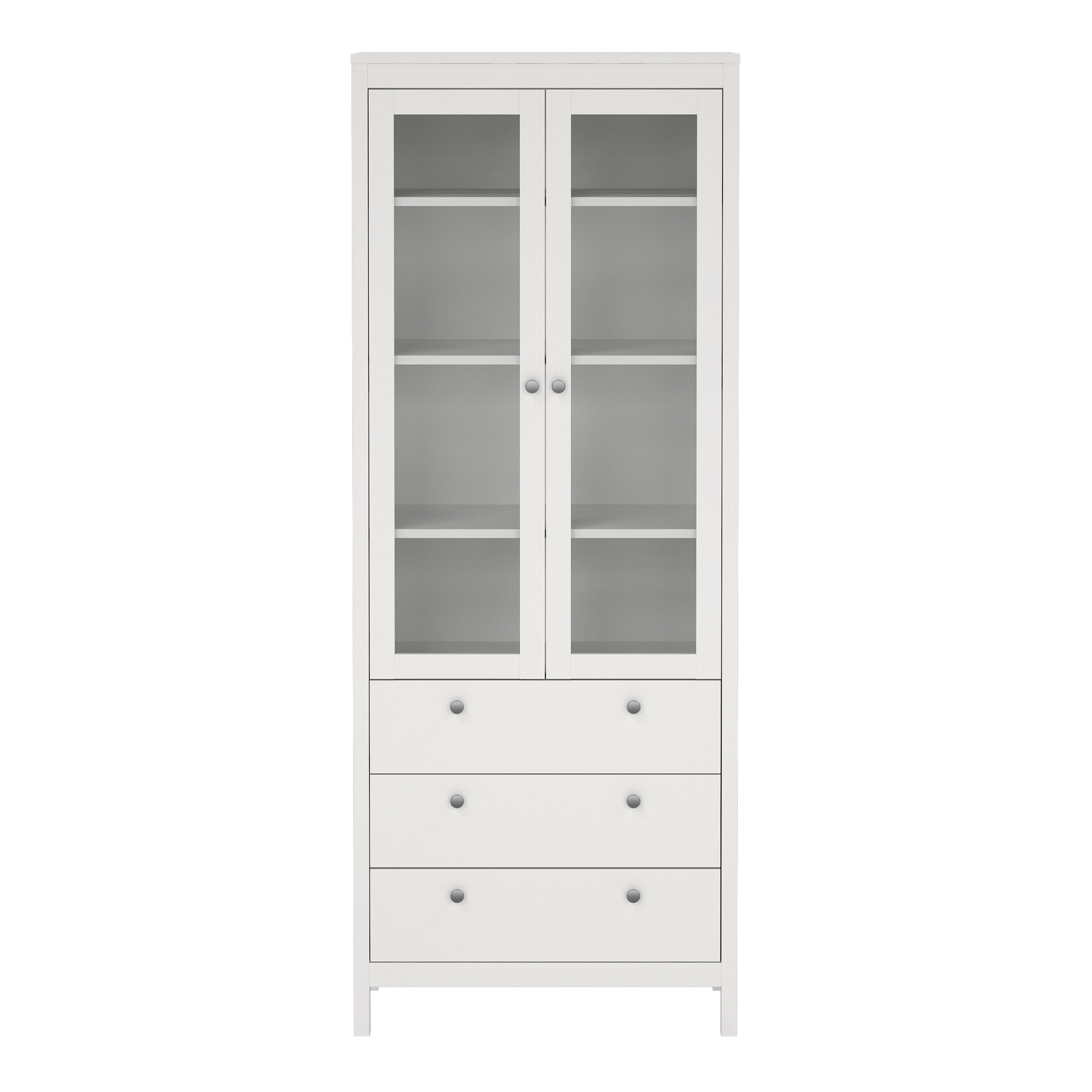 Madrid China Cabinet 2 Glass Doors with 3 Drawers in White – FTG, view 2