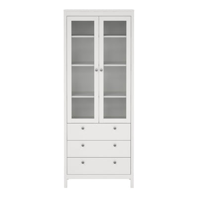 Madrid China Cabinet 2 Glass Doors with 3 Drawers in White – FTG, view 2