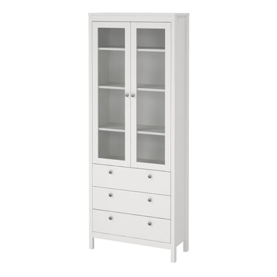 Madrid China Cabinet 2 Glass Doors with 3 Drawers in White – FTG, view 3
