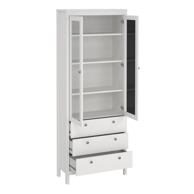 Madrid China Cabinet 2 Glass Doors with 3 Drawers in White – FTG, view 5