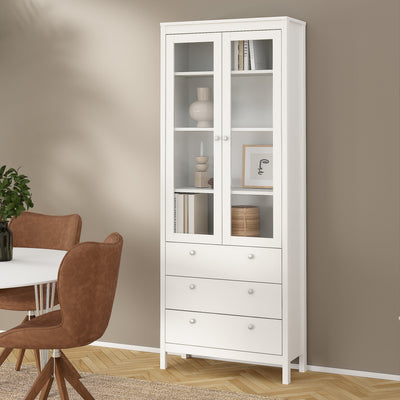 Madrid China Cabinet 2 Glass Doors with 3 Drawers in White – FTG, view 8