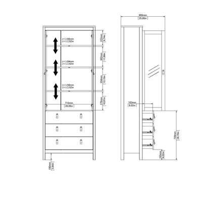Madrid China Cabinet 2 Glass Doors with 3 Drawers in Matt Black – FTG, view 12