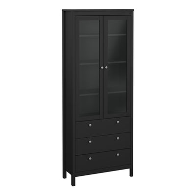 Madrid China Cabinet 2 Glass Doors with 3 Drawers in Matt Black – FTG