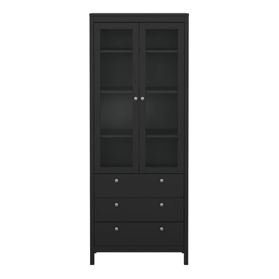 Madrid China Cabinet 2 Glass Doors with 3 Drawers in Matt Black – FTG, view 2