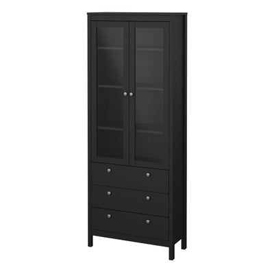 Madrid China Cabinet 2 Glass Doors with 3 Drawers in Matt Black – FTG, view 3