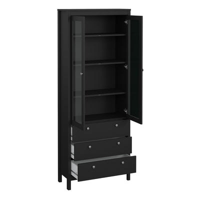 Madrid China Cabinet 2 Glass Doors with 3 Drawers in Matt Black – FTG, view 5