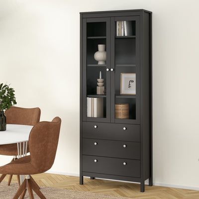 Madrid China Cabinet 2 Glass Doors with 3 Drawers in Matt Black – FTG, view 8