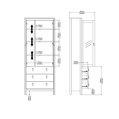 Madrid China Cabinet 2 Glass Doors with 3 Drawers in Cashmere – FTG, view 10