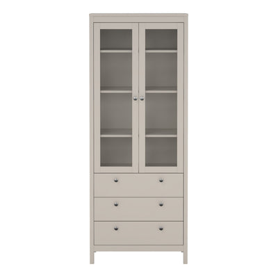 Madrid China Cabinet 2 Glass Doors with 3 Drawers in Cashmere – FTG, view 2
