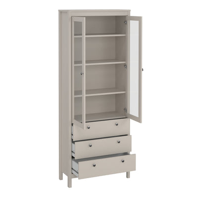 Madrid China Cabinet 2 Glass Doors with 3 Drawers in Cashmere – FTG, view 5