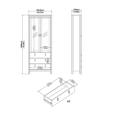 Madrid China Cabinet 2 Glass Doors with 3 Drawers in Cashmere – FTG, view 9