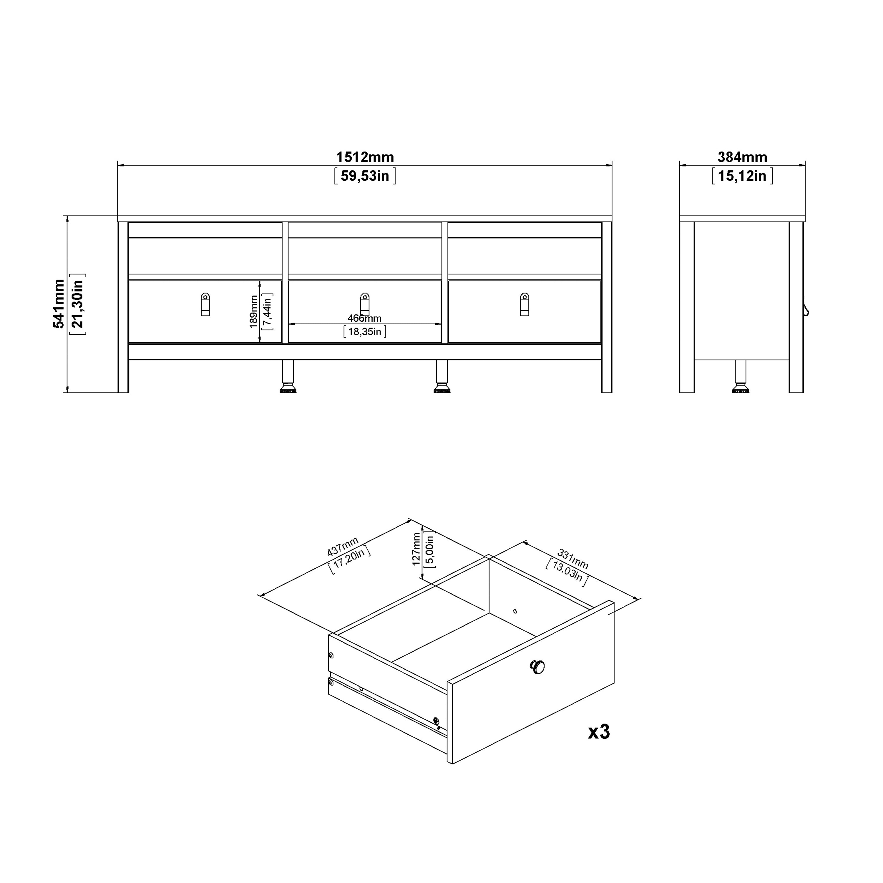 Madrid TV Unit 3 Drawers in Matt Black – FTG, view 10