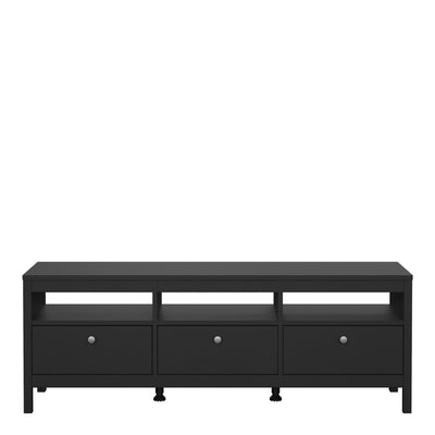 Madrid TV Unit 3 Drawers in Matt Black – FTG, view 2
