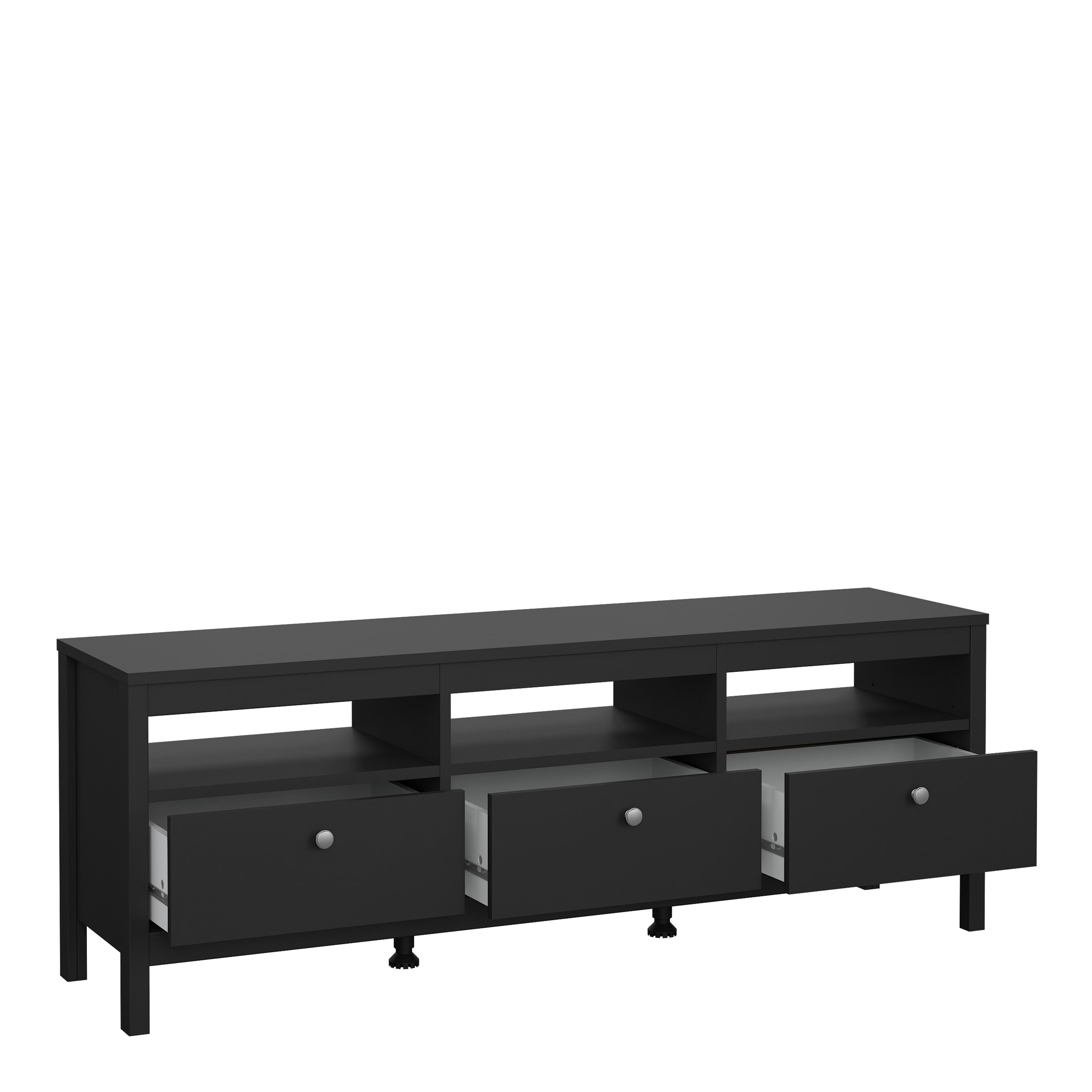 Madrid TV Unit 3 Drawers in Matt Black – FTG, view 5