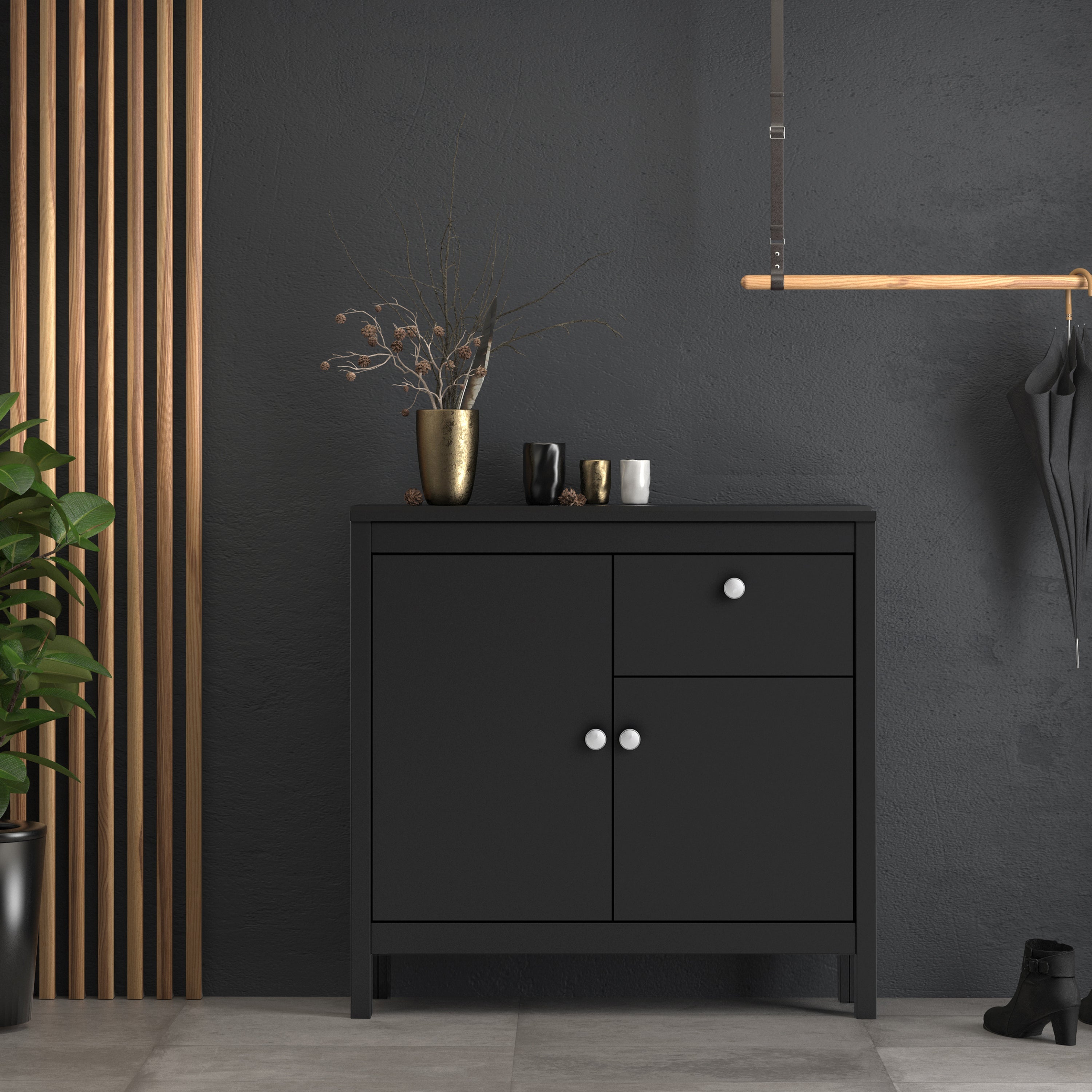 Madrid Sideboard 2 Doors 1 Drawer in Matt Black – FTG, view 8