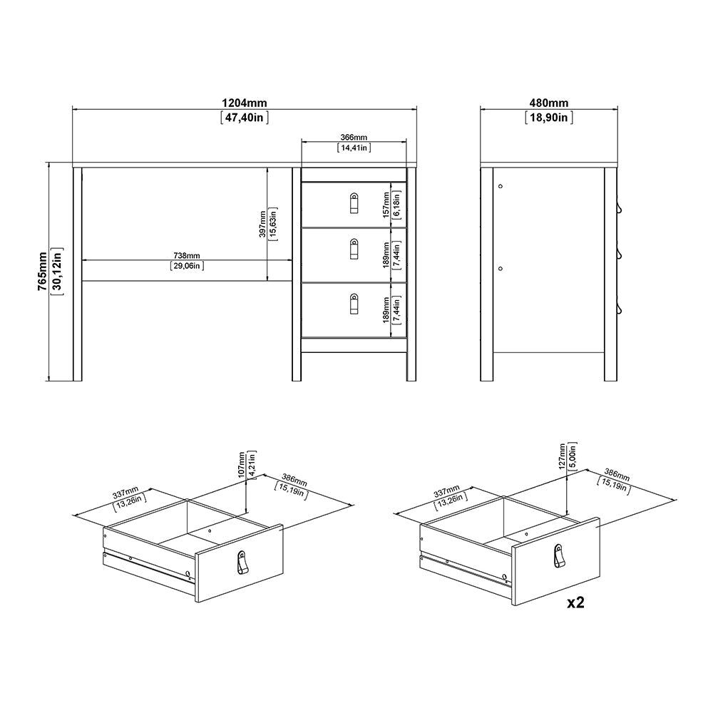 Madrid Desk 3 Drawers White – FTG, view 10