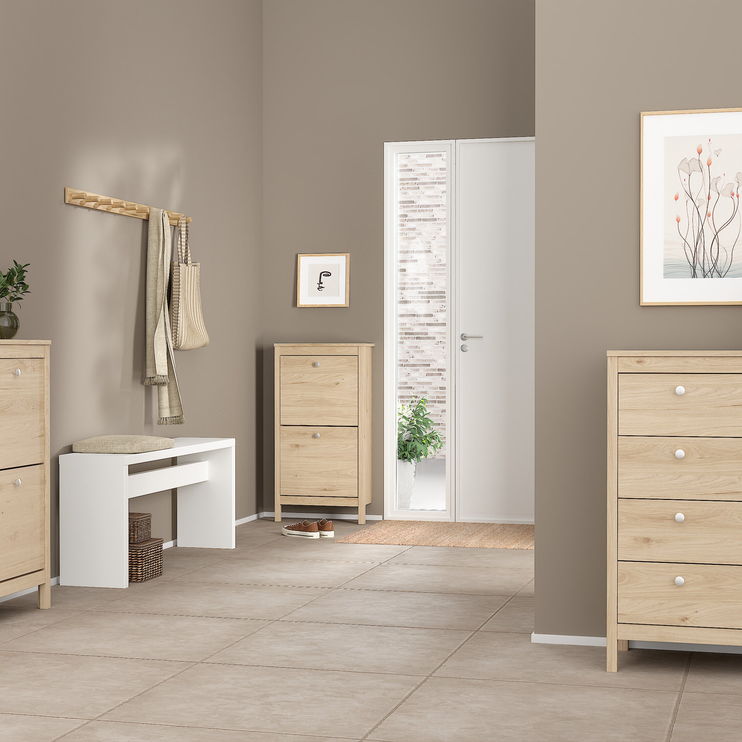 Madrid Shoe Cabinet 2 Flap Doors in Jackson Hickory Oak – FTG, view 6