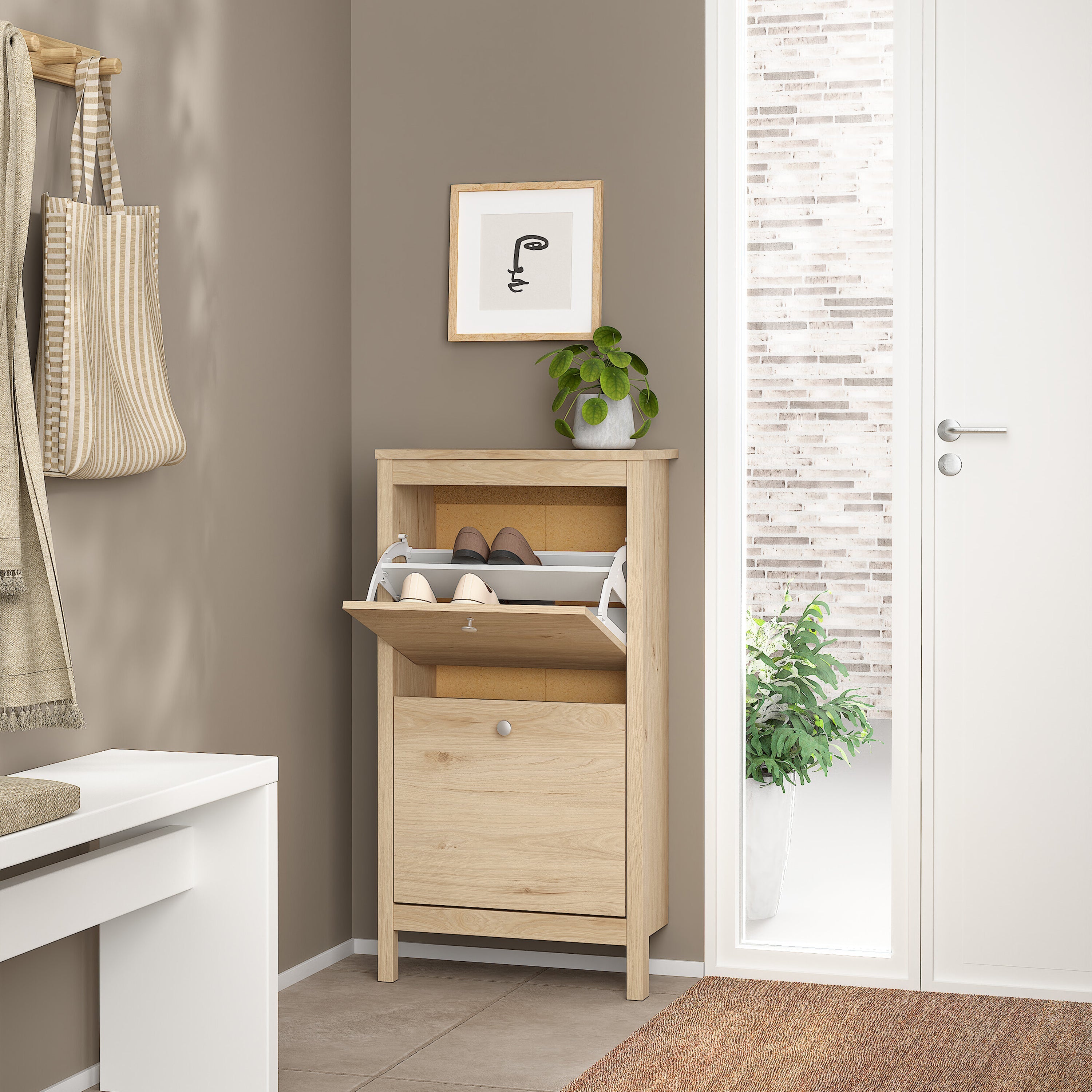Madrid Shoe Cabinet 2 Flap Doors in Jackson Hickory Oak – FTG, view 8