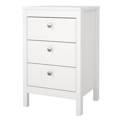 Madrid Bedside Table 3 Drawers in White – FTG, view 3