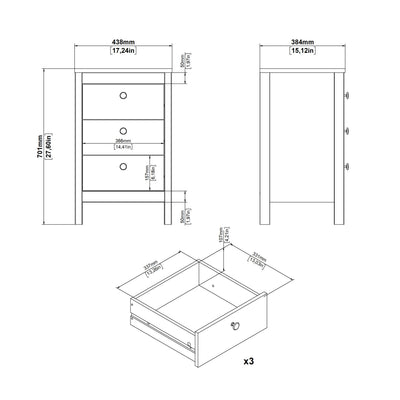 Madrid Bedside Table 3 Drawers in Matt Black – FTG, view 10