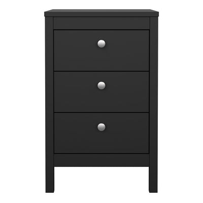 Madrid Bedside Table 3 Drawers in Matt Black – FTG, view 2