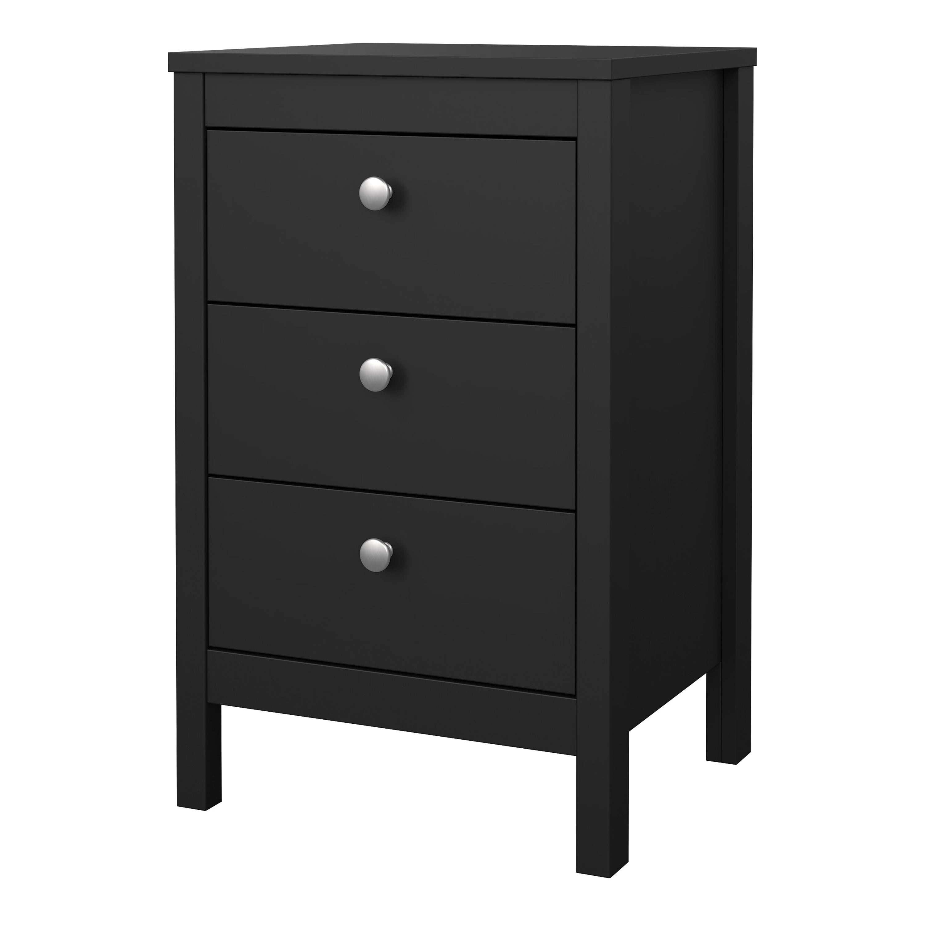 Madrid Bedside Table 3 Drawers in Matt Black – FTG, view 3