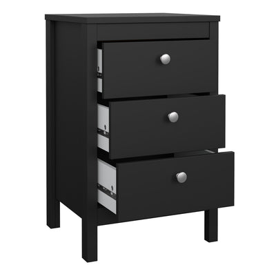 Madrid Bedside Table 3 Drawers in Matt Black – FTG, view 6