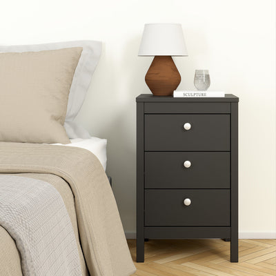 Madrid Bedside Table 3 Drawers in Matt Black – FTG, view 7