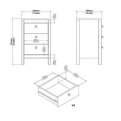 Madrid Bedside Table 3 Drawers in Cashmere – FTG, view 9