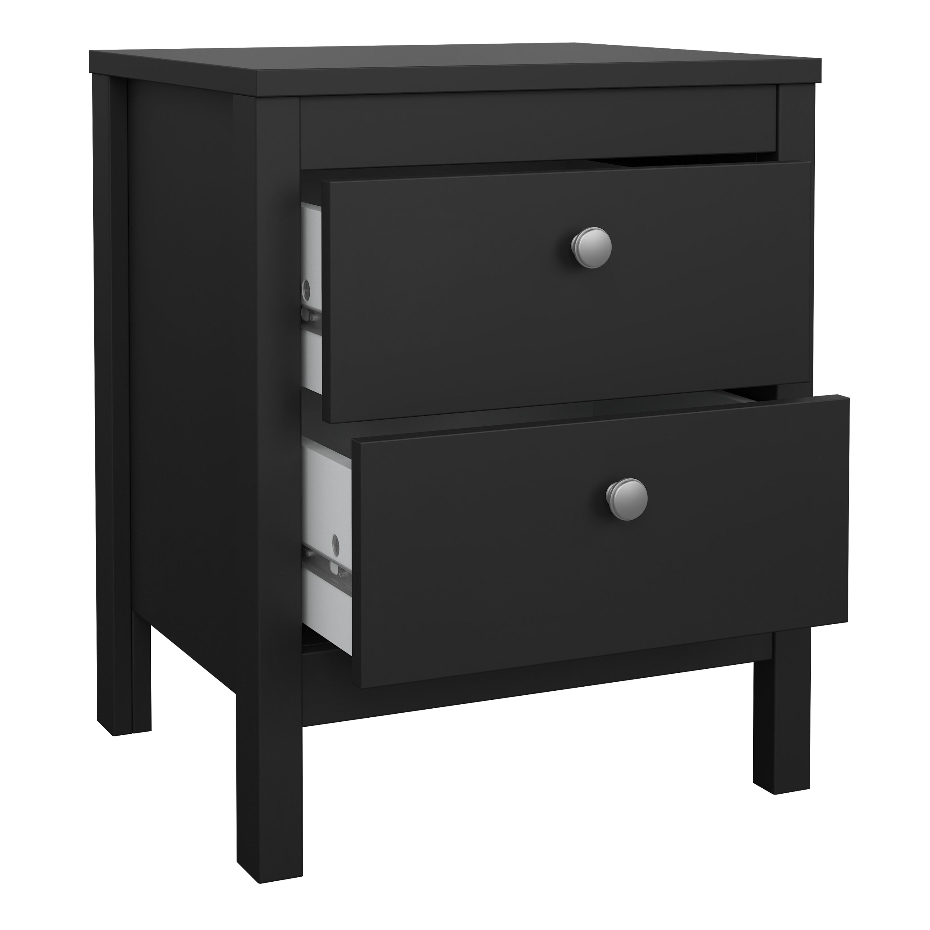 Madrid Package - Bedside Table 2 Drawers + Chest 3+2 Drawers + Wardrobe with 2 Doors in Matt Black – FTG, view 3