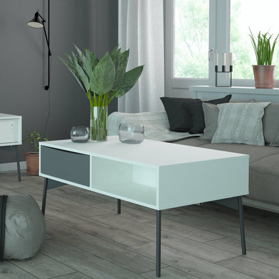 Fur Coffee Table with 1 Drawer in Grey and White – FTG, view 5