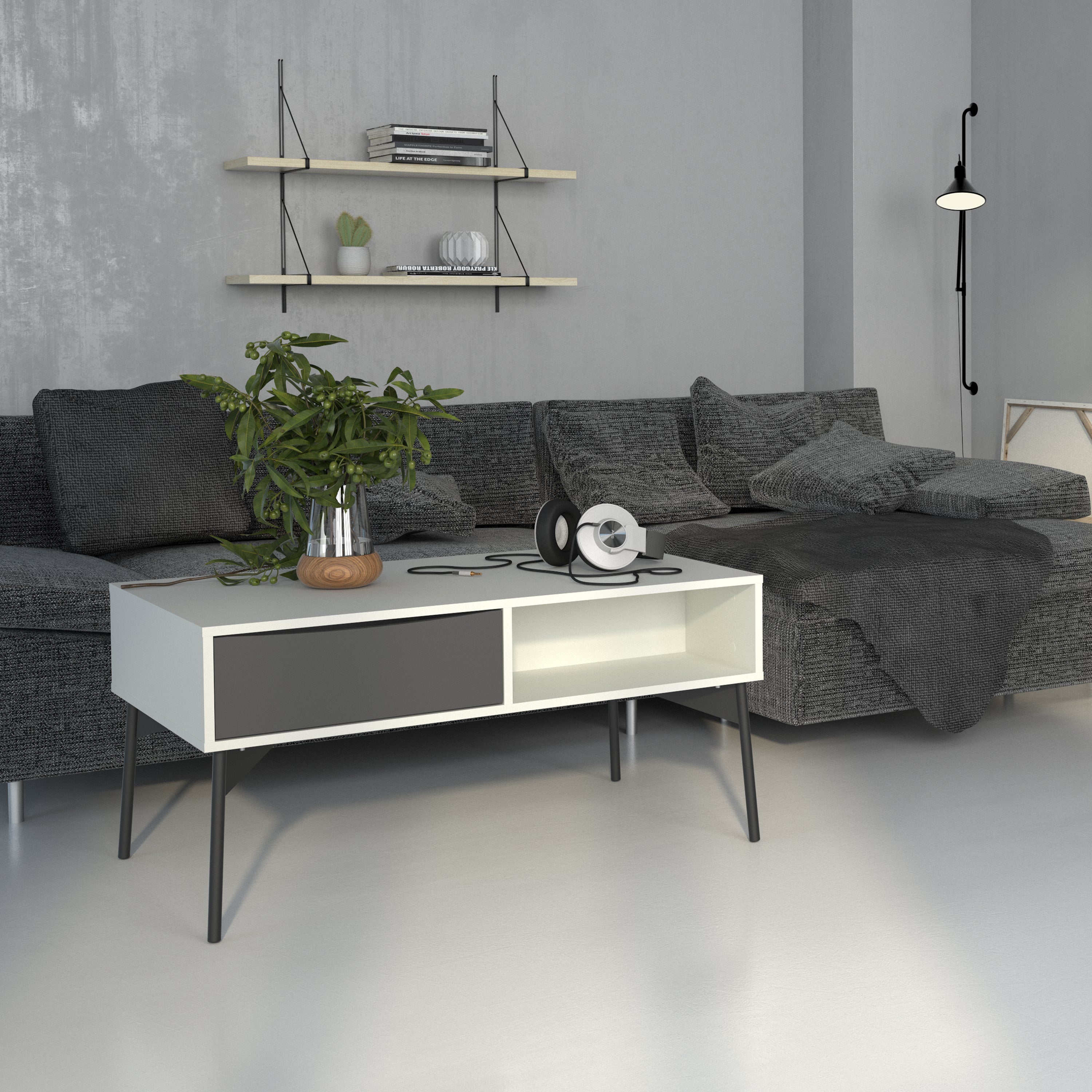 Fur Coffee Table with 1 Drawer in Grey and White – FTG, view 6