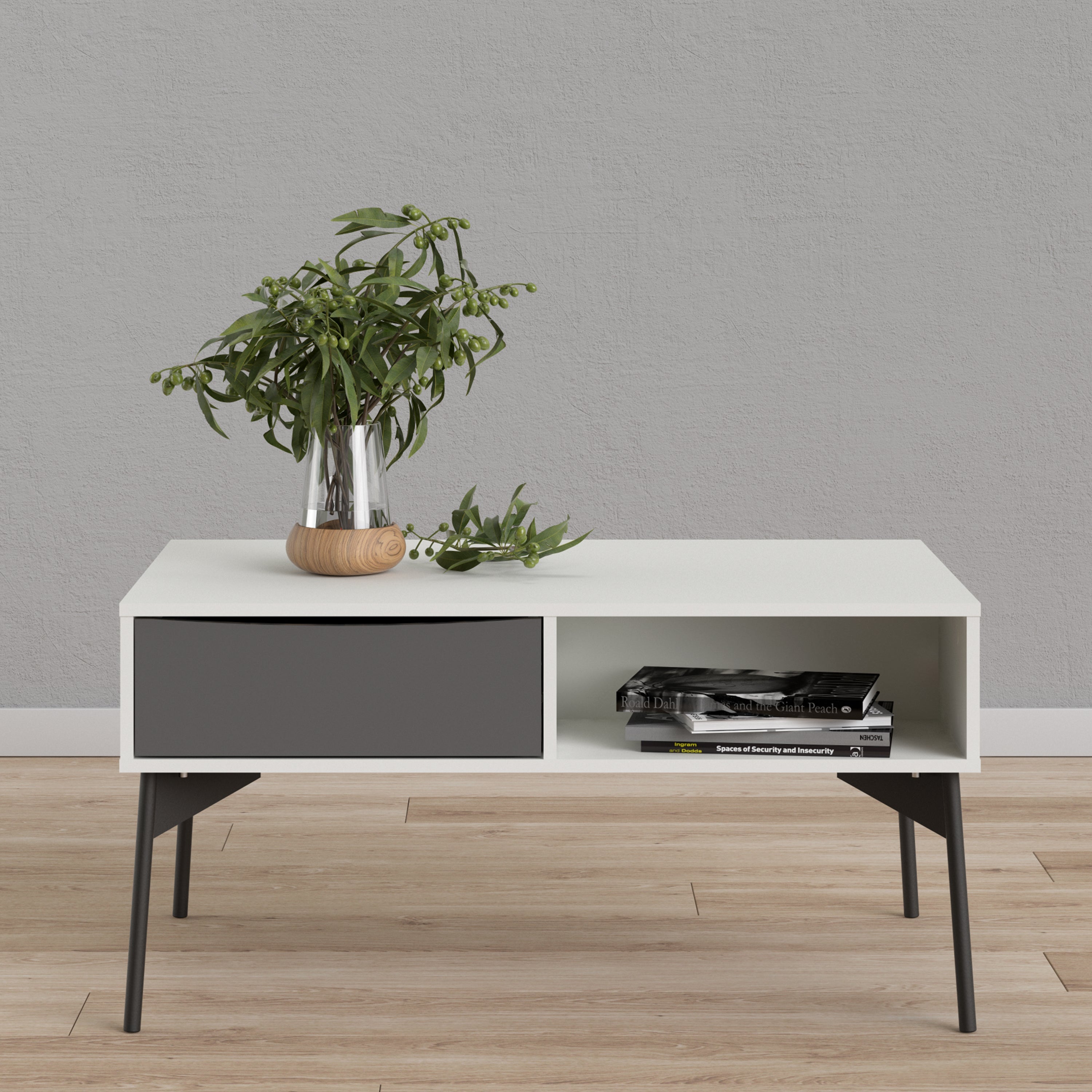Fur Coffee Table with 1 Drawer in Grey and White – FTG, view 7