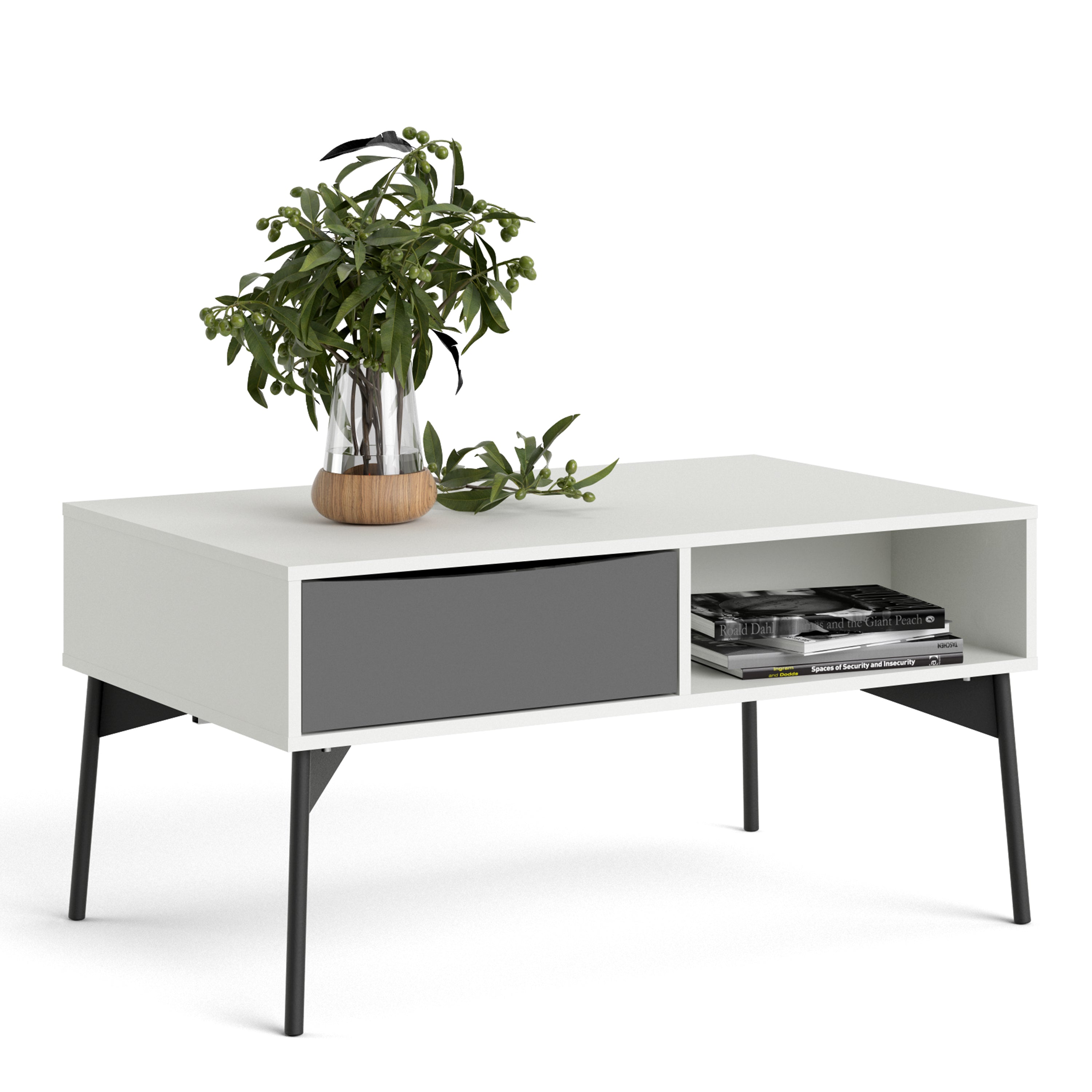 Fur Coffee Table with 1 Drawer in Grey and White – FTG, view 8