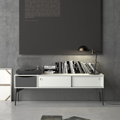 Fur TV Unit 2 Sliding Doors, 1 Drawer Grey and White – FTG, view 5