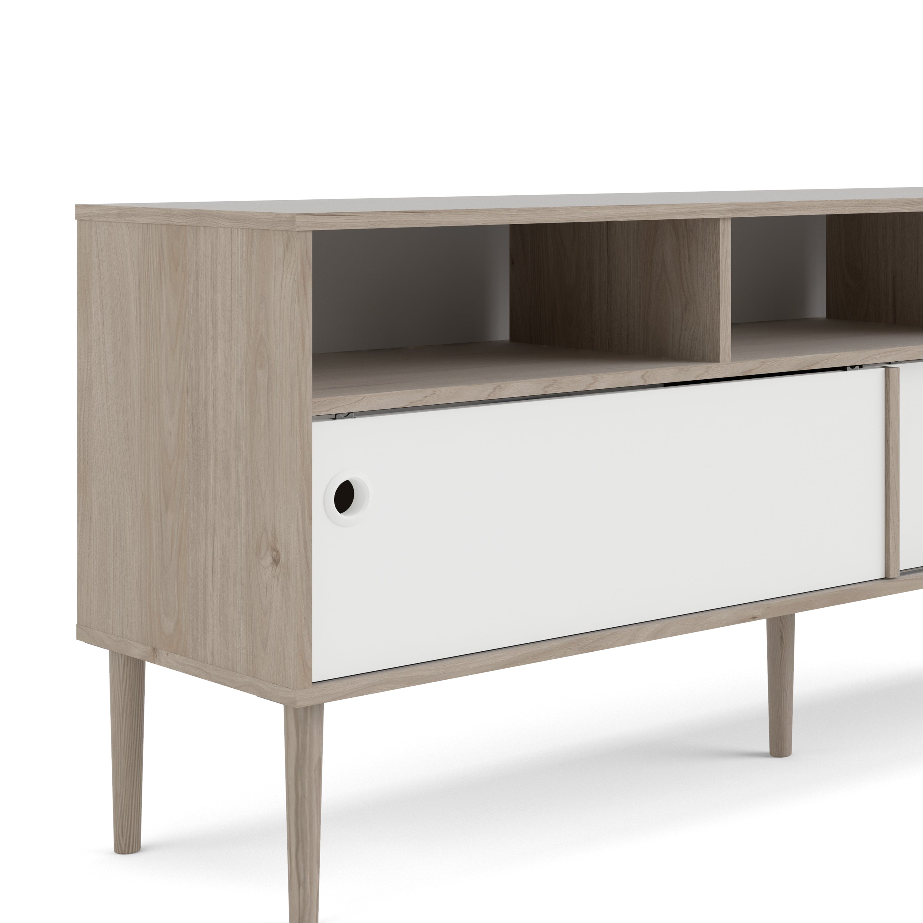 Rome TV Unit 2 Sliding Doors Oak and Matt White – FTG, view 10
