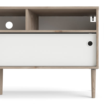 Rome TV Unit 2 Sliding Doors Oak and Matt White – FTG, view 11