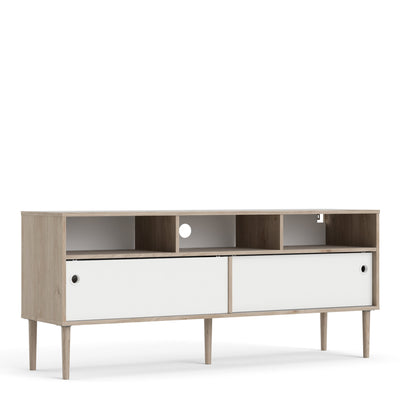 Rome TV Unit 2 Sliding Doors Oak and Matt White – FTG