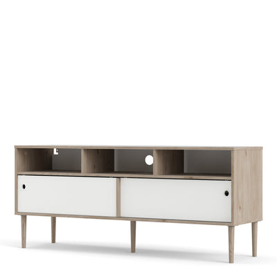 Rome TV Unit 2 Sliding Doors Oak and Matt White – FTG, view 3