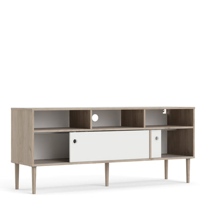 Rome TV Unit 2 Sliding Doors Oak and Matt White – FTG, view 5