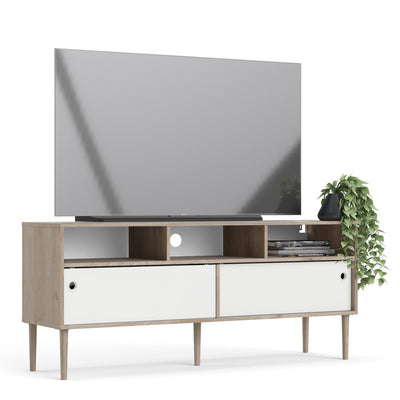 Rome TV Unit 2 Sliding Doors Oak and Matt White – FTG, view 8